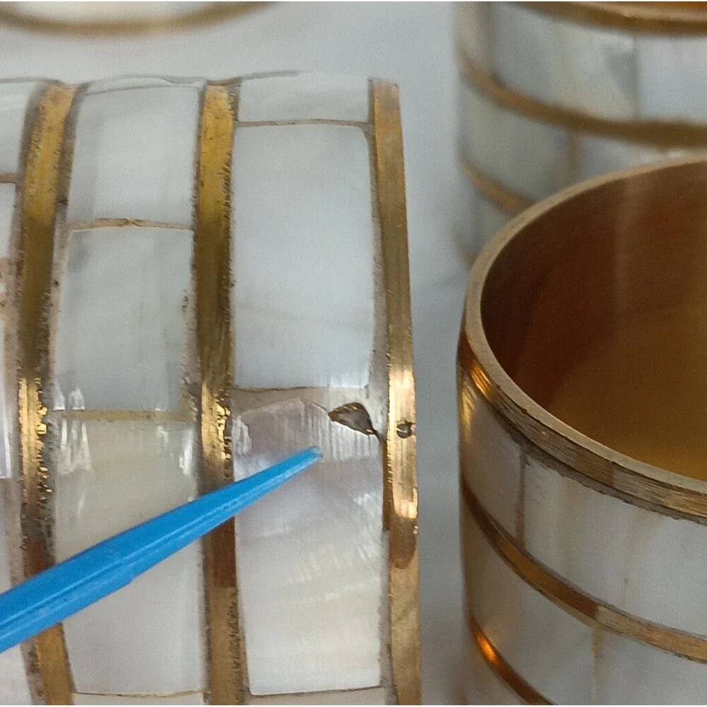 4 Mother of Pearl Napkin Ring Holders Brass Boho Seaside Table Setting